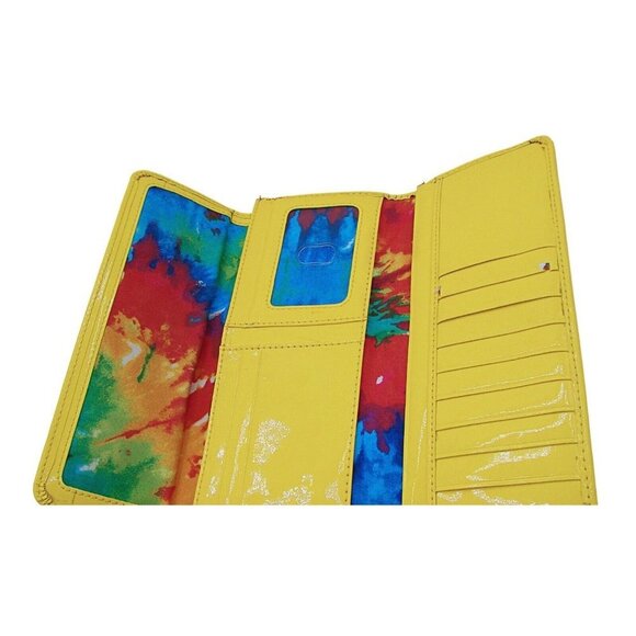 Baekgaard Yellow Banana Patent Faux Leather Wallet Card Slots Tri-fold 8.5x4" - Picture 4 of 11